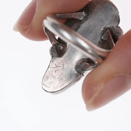 sz7 Vintage Native American silver and green turquoise ring with leaf - Estate Fresh Austin