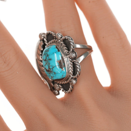 sz7 Vintage Native American silver and turquoiise feather ring - Estate Fresh Austin