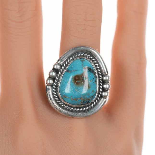 sz7 Vintage Native American silver ring with turquoise and rope edge - Estate Fresh Austin