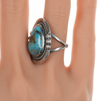 sz7 Vintage Native American silver ring with turquoise and rope edge - Estate Fresh Austin