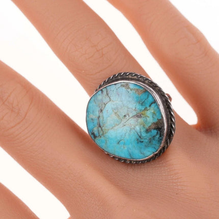 sz7 Vintage Navajo silver and turquoise ring 32mm - Estate Fresh Austin