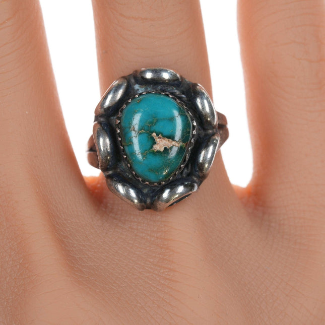 sz7 Vintage Navajo silver and turquoise ring hj - Estate Fresh Austin