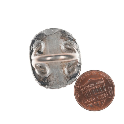 sz7 Vintage Navajo silver and turquoise ring with rope border - Estate Fresh Austin