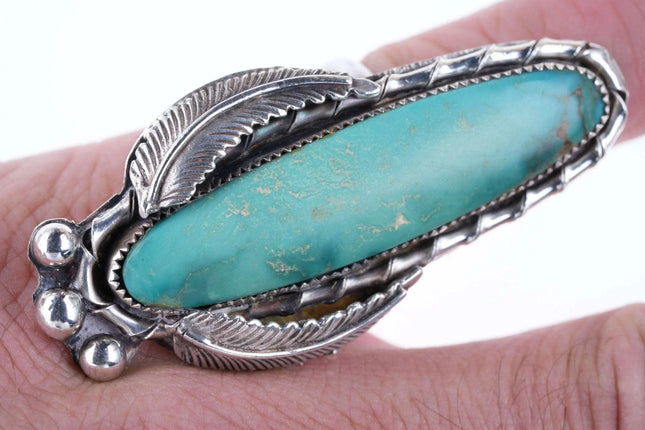 sz7 Vintage Navajo Sterling/turquoise slab ring - Estate Fresh Austin