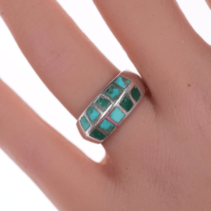 sz7 Zuni Flush inlay turquoise silver ring - Estate Fresh Austin