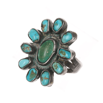 sz7.25 20's - 30's Native American silver turquoise cluster ring - Estate Fresh Austin