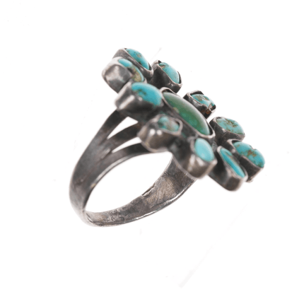 sz7.25 20's - 30's Native American silver turquoise cluster ring - Estate Fresh Austin