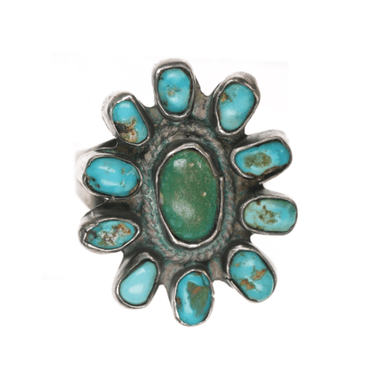 sz7.25 20's - 30's Native American silver turquoise cluster ring - Estate Fresh Austin