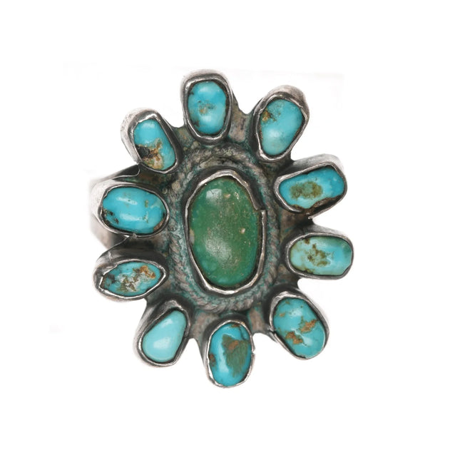 sz7.25 20's-30's Native American silver turquoise cluster ring - Estate Fresh Austin