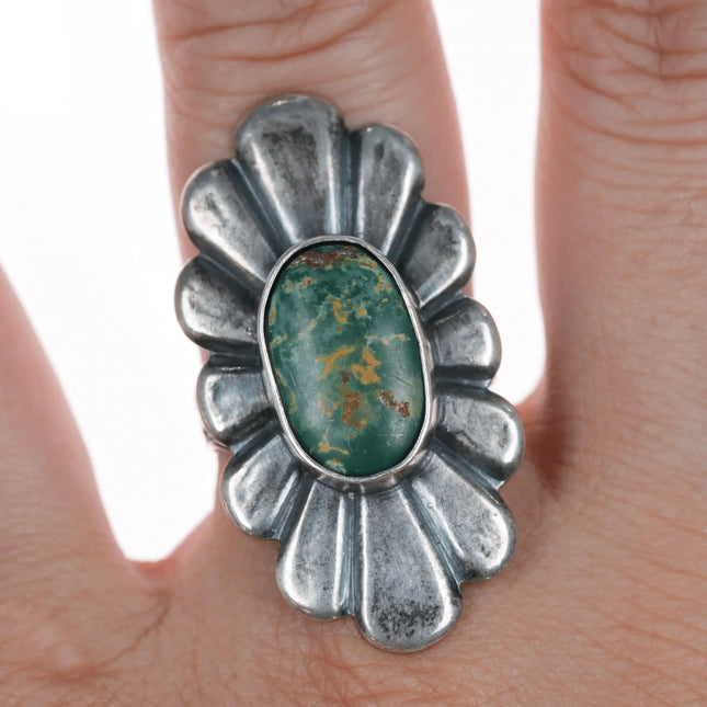 sz7.25 30's-40's Navajo silver and cerrilios turquoise ring - Estate Fresh Austin