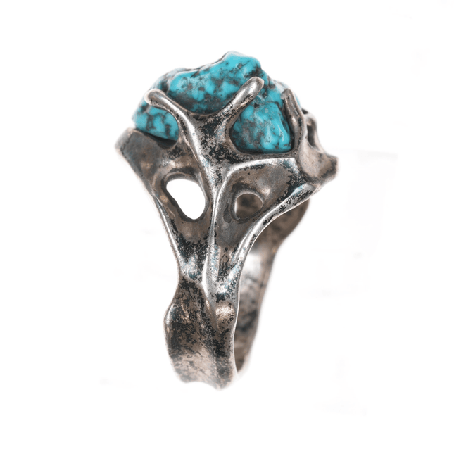 sz7.25 Mid century brutalist sterling and turquoise ring - Estate Fresh Austin