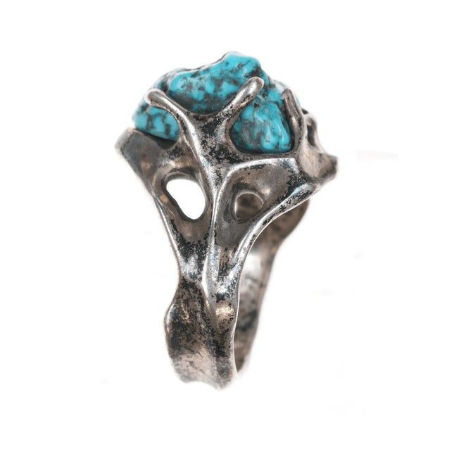 sz7.25 Mid century brutalist sterling and turquoise ring - Estate Fresh Austin
