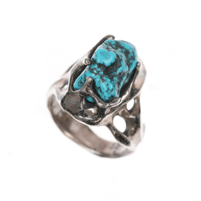 sz7.25 Mid century brutalist sterling and turquoise ring - Estate Fresh Austin