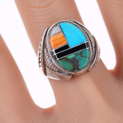 Sz7.25 Vintage Native American Sterling Channel inlay ring - Estate Fresh Austin