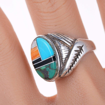 Sz7.25 Vintage Native American Sterling Channel inlay ring - Estate Fresh Austin