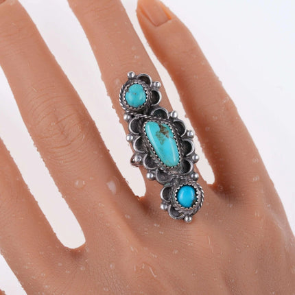 sz7.25 Vintage Navajo Sterling three stone turquoise ring - Estate Fresh Austin