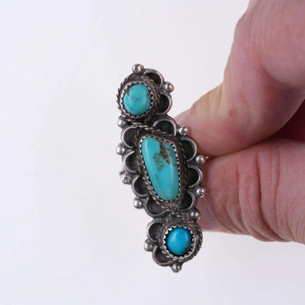 sz7.25 Vintage Navajo Sterling three stone turquoise ring - Estate Fresh Austin