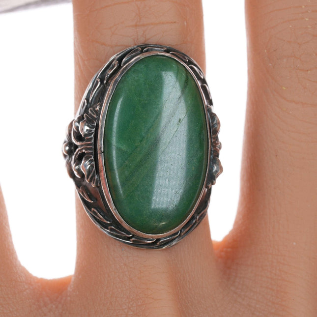 sz7.5 Art Nouvau Sterling and green jasper ring - Estate Fresh Austin