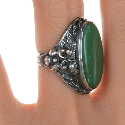 sz7.5 Art Nouvau Sterling and green jasper ring - Estate Fresh Austin