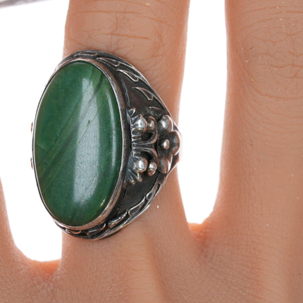 sz7.5 Art Nouvau Sterling and green jasper ring - Estate Fresh Austin