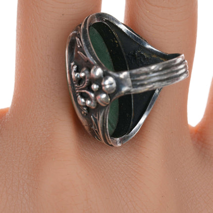 sz7.5 Art Nouvau Sterling and green jasper ring - Estate Fresh Austin