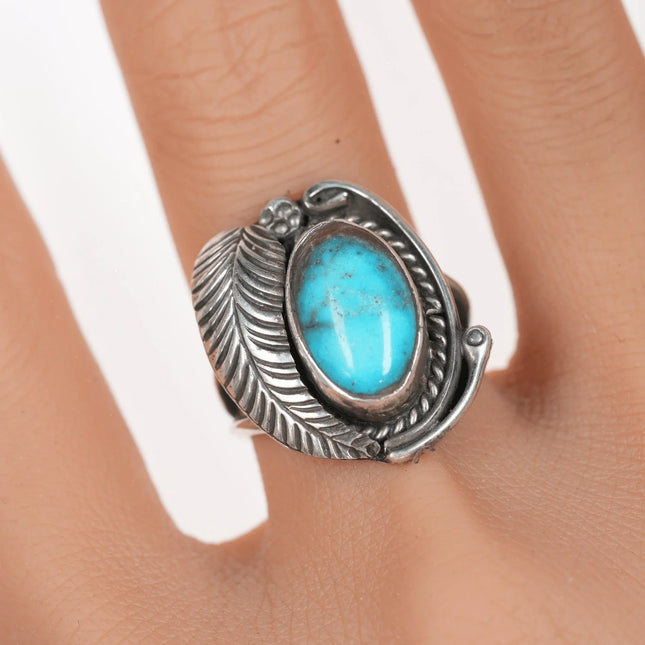 sz7.5 Bisbee Turquoise Vintage Native American sterling ring - Estate Fresh Austin