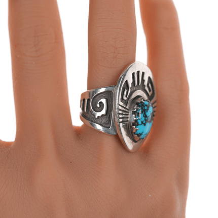 Sz7.5 Dina Huntinghorse Native American silver and high grade turquoise ring - Estate Fresh Austin