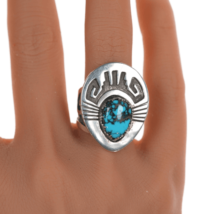 Sz7.5 Dina Huntinghorse Native American silver and high grade turquoise ring - Estate Fresh Austin