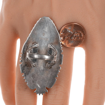 sz7.5 Large Vintage Garrison Boyd Navajo silver and amber ring - Estate Fresh Austin
