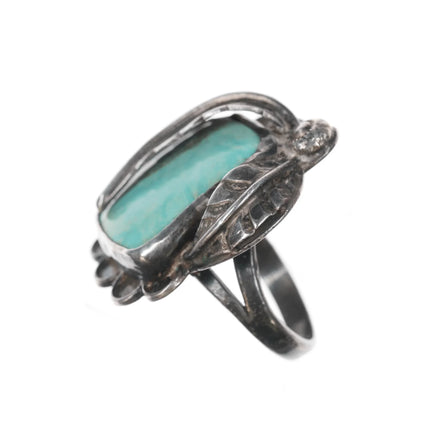 sz7.5 Large Vintage Native American silver and turquoise feather ring - Estate Fresh Austin