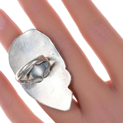 sz7.5 Large Vintage Native American silver turquoise and coral ring - Estate Fresh Austin