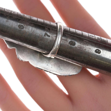 sz7.5 Large Vintage Native American silver turquoise and coral ring - Estate Fresh Austin