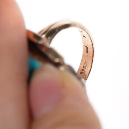 sz7.5 Large Vintage Navajo 14k gold Bisbee turquoise ring - Estate Fresh Austin