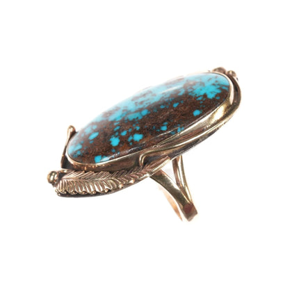 sz7.5 Large Vintage Navajo 14k gold Bisbee turquoise ring - Estate Fresh Austin