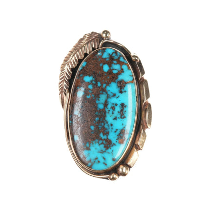 sz7.5 Large Vintage Navajo 14k gold Bisbee turquoise ring - Estate Fresh Austin