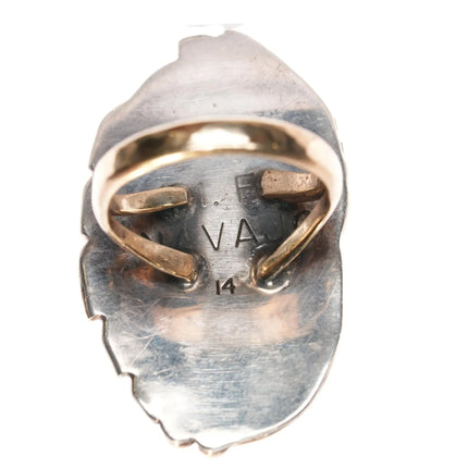 sz7.5 Large Vintage Navajo 14k gold Bisbee turquoise ring - Estate Fresh Austin