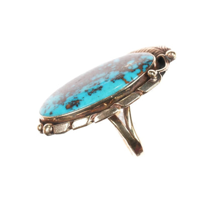 sz7.5 Large Vintage Navajo 14k gold Bisbee turquoise ring - Estate Fresh Austin