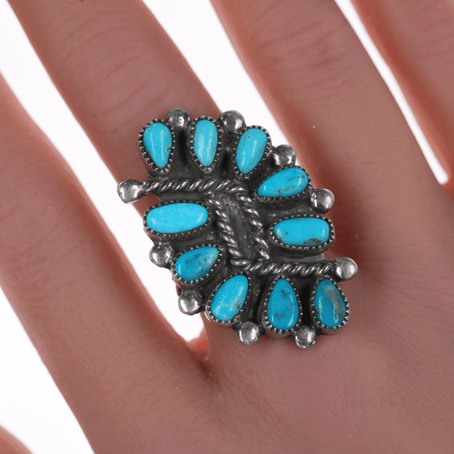 sz7.5 Large Zuni silver and turquoise cluster ring - Estate Fresh Austin