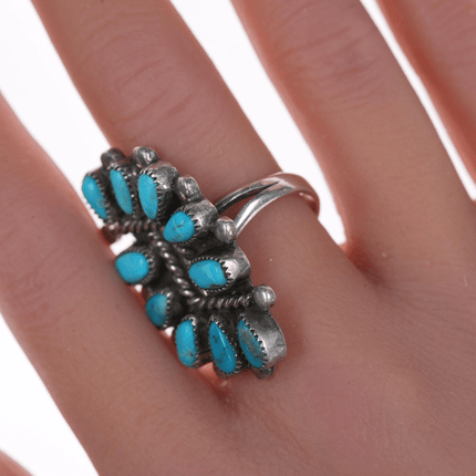 sz7.5 Large Zuni silver and turquoise cluster ring - Estate Fresh Austin