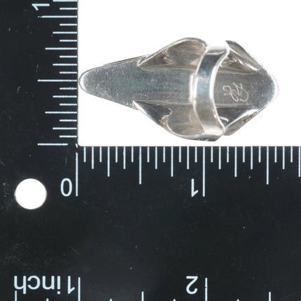 sz7.5 Leo Yazzie Black Jade and coral channel inlay sterling ring - Estate Fresh Austin