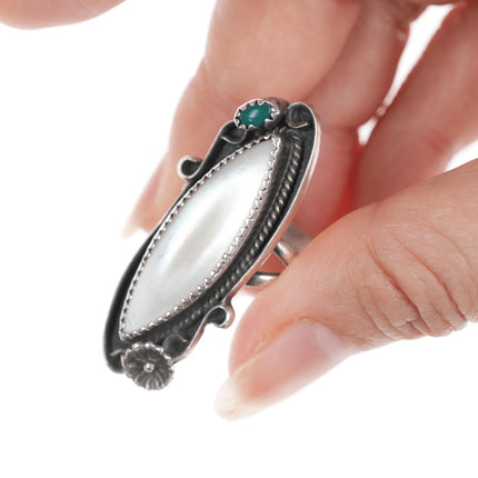 sz7.5 Vintage Native American silver shell, and turquoise ring - Estate Fresh Austin