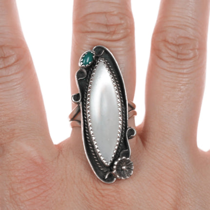 sz7.5 Vintage Native American silver shell, and turquoise ring - Estate Fresh Austin