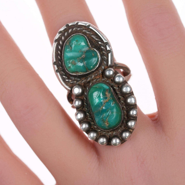 sz7.5 Vintage Native American sterling and carved turquoise ring - Estate Fresh Austin