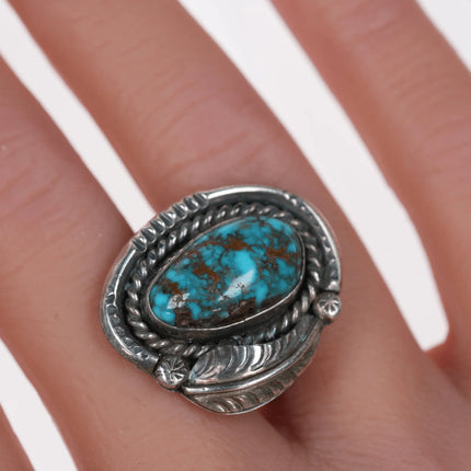 sz7.5 Vintage Navajo silver and high grade bisbee turquoise ring - Estate Fresh Austin