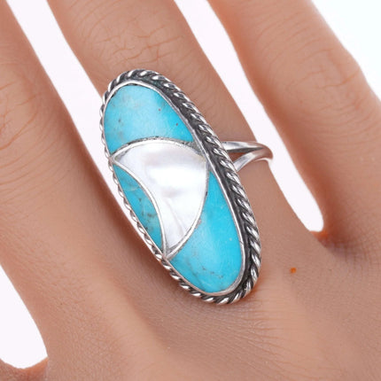 sz7.5 Vintage Nelson Lee Zuni sterling turquoise and shell ring - Estate Fresh Austin