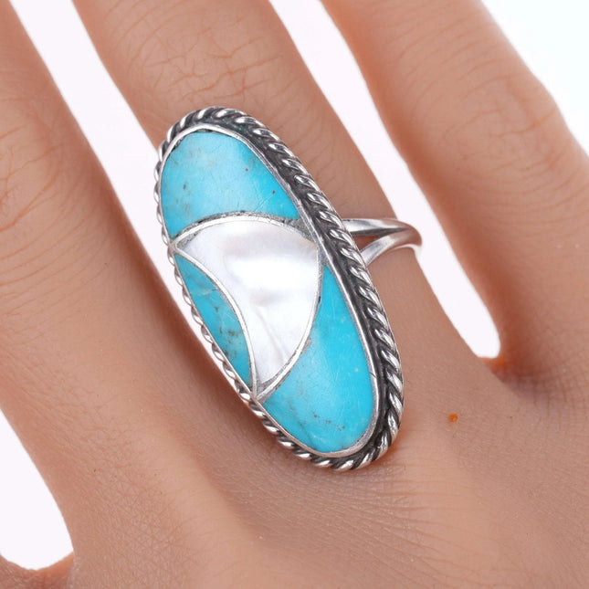 sz7.5 Vintage Nelson Lee Zuni sterling turquoise and shell ring - Estate Fresh Austin