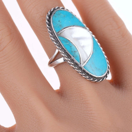 sz7.5 Vintage Nelson Lee Zuni sterling turquoise and shell ring - Estate Fresh Austin