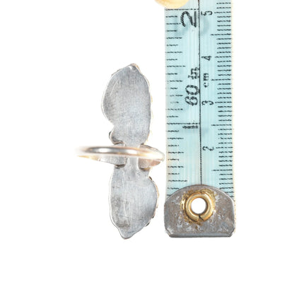 sz7.5 Zuni silver turquoise, and coral 5 stone long ring - Estate Fresh Austin