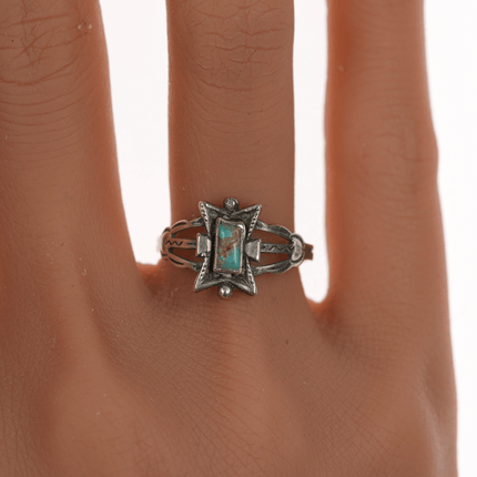 Sz7.75 c1930's Navajo silver ring with turquoise - Estate Fresh Austin