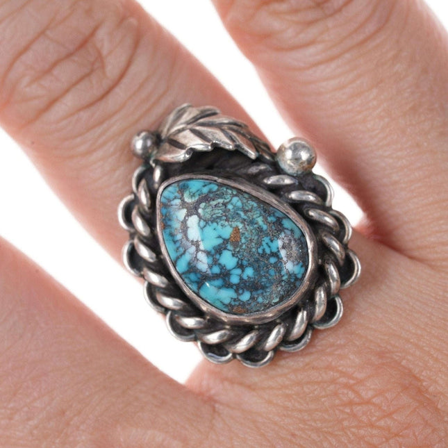 sz7.75 c1960 Navajo High Grade spiderweb turquoise ring - Estate Fresh Austin